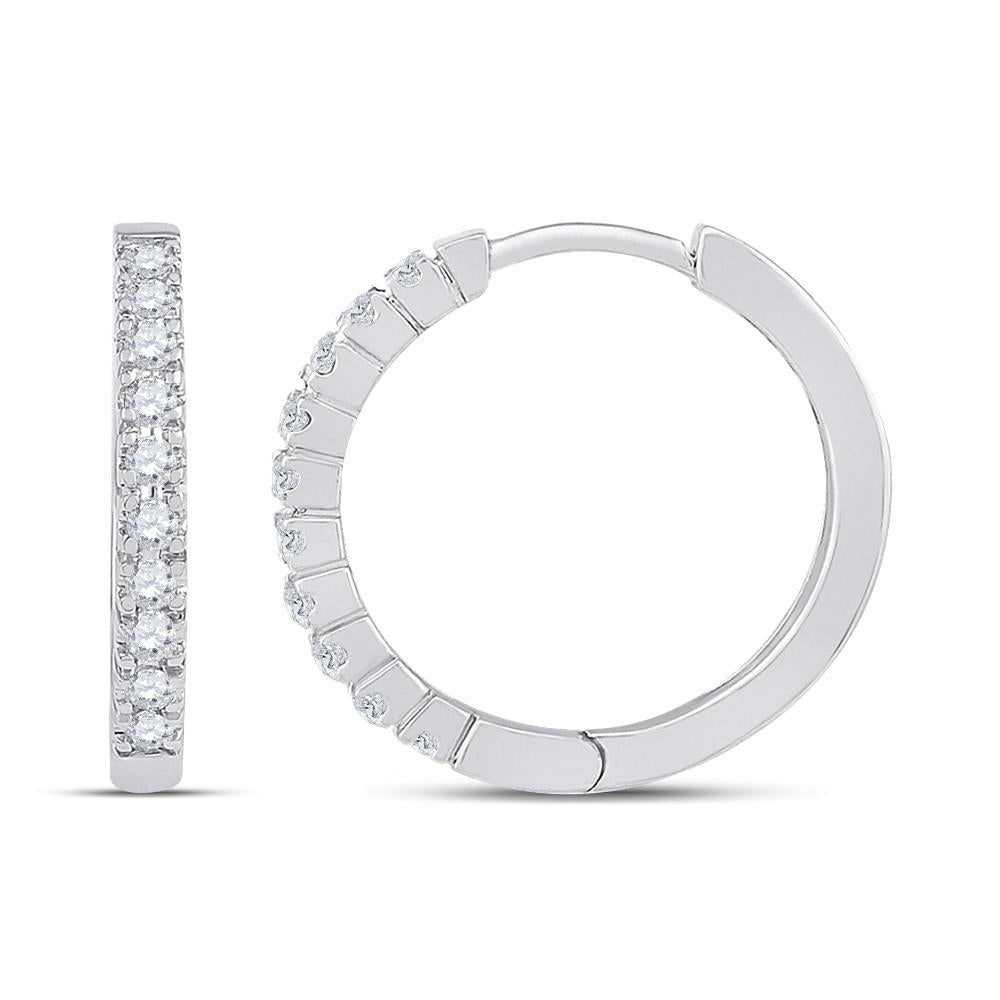 10kt White Gold Womens Round Diamond Hoop Earrings 1/4 Cttw