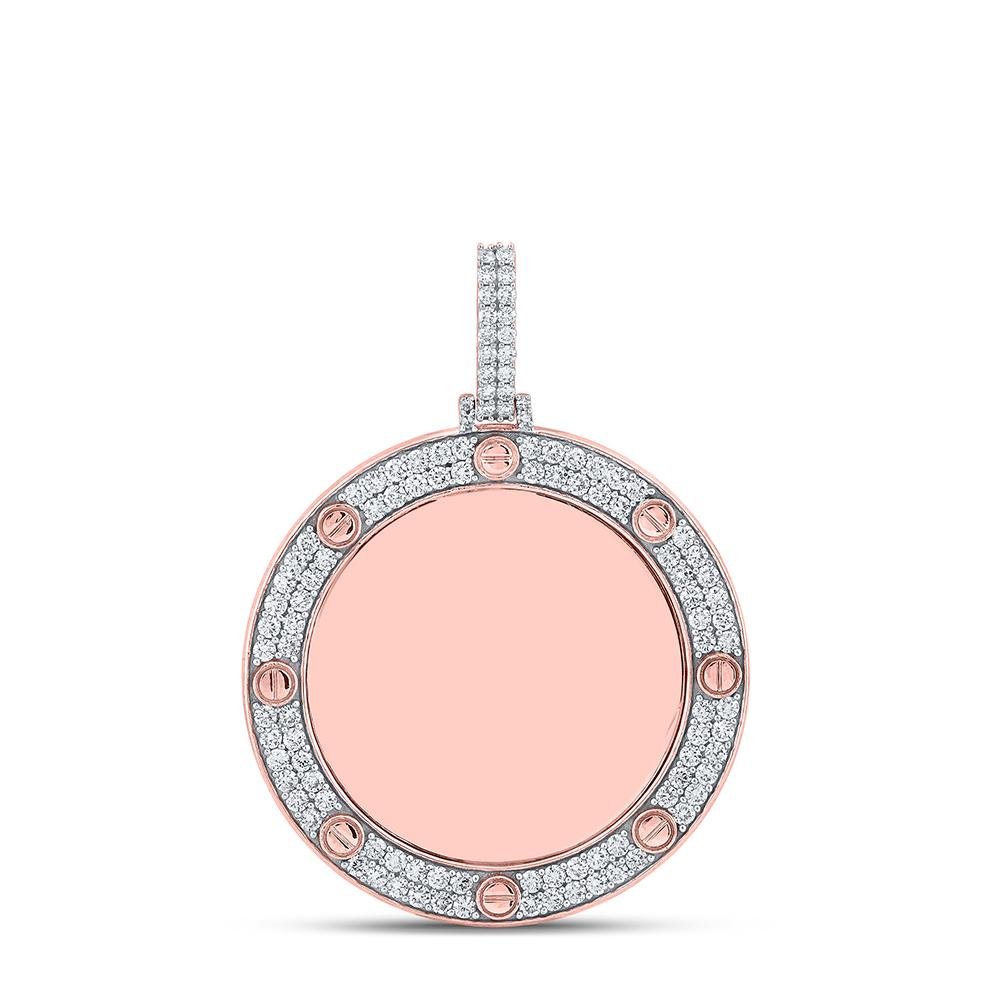 10kt Rose Gold Mens Round Diamond Circle Memory Charm Pendant 2 Cttw