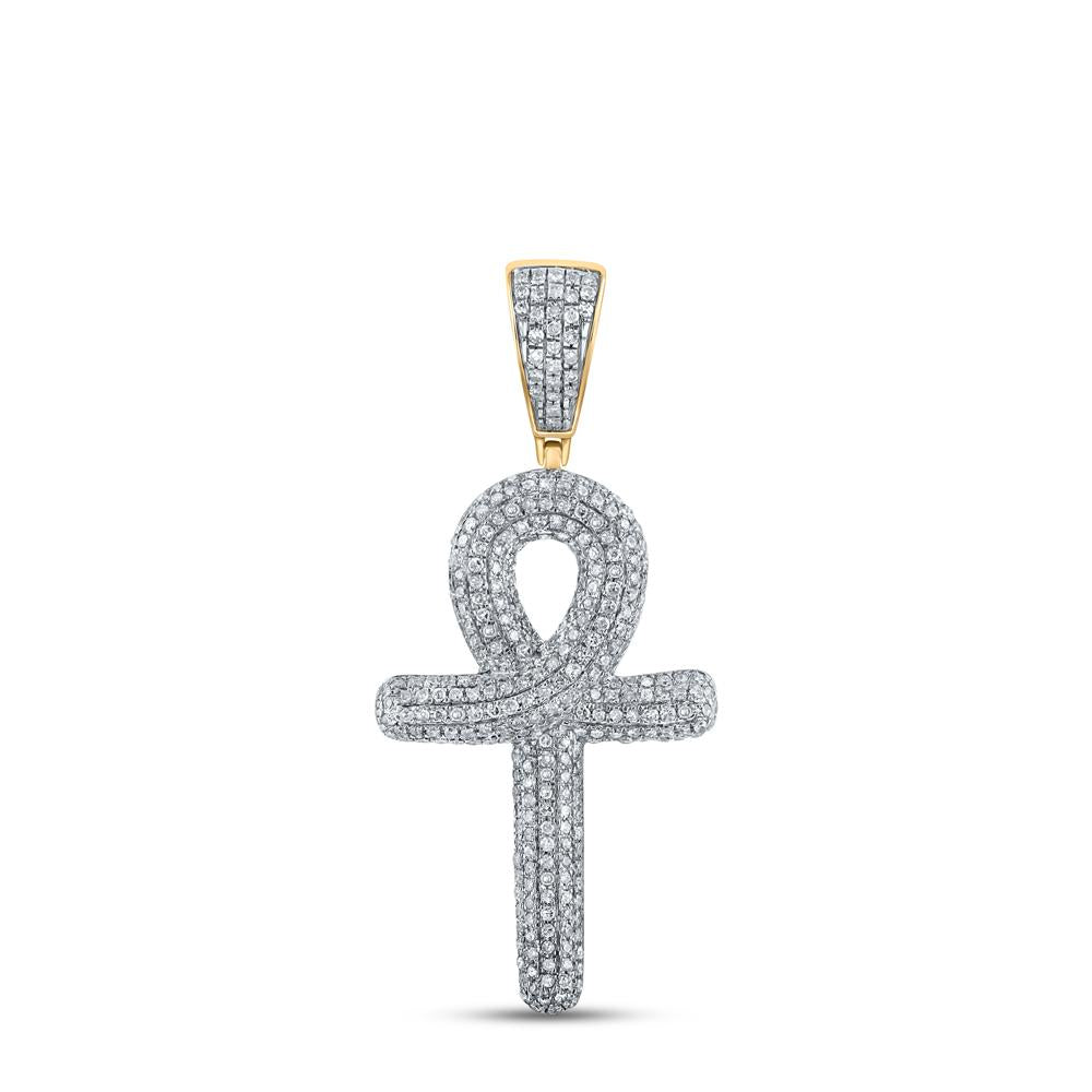 10kt Yellow Gold Mens Round Diamond Ankh Cross Charm Pendant 3/4 Cttw