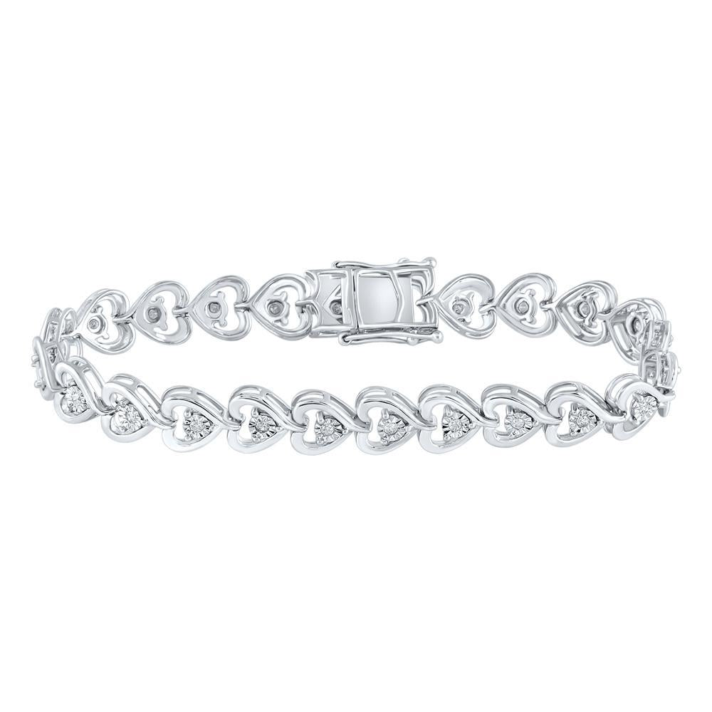 Sterling Silver Womens Round Diamond Heart Tennis Bracelet 1/2 Cttw