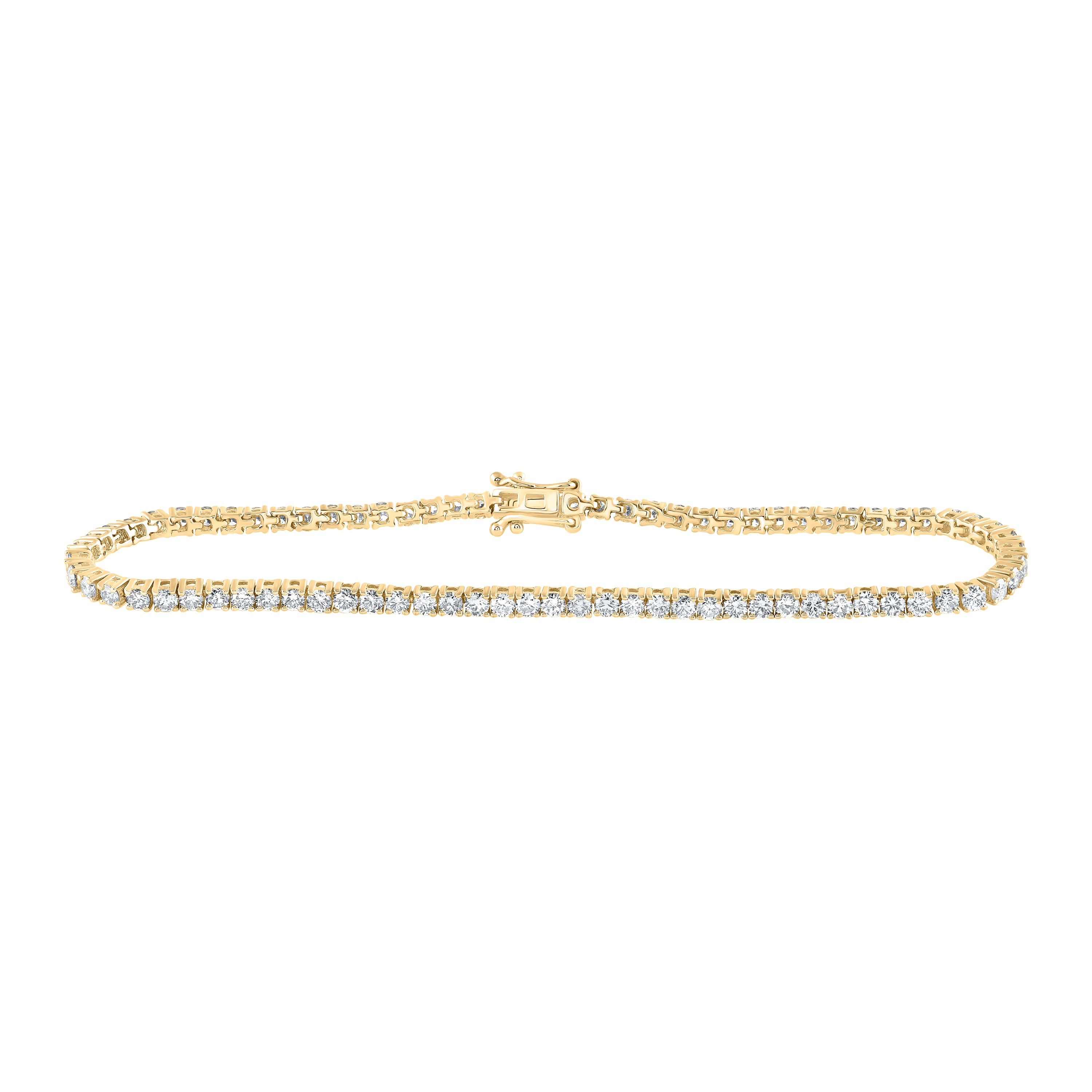 14kt Yellow Gold Womens Round Diamond Single Row Tennis Bracelet 3-3/8 Cttw