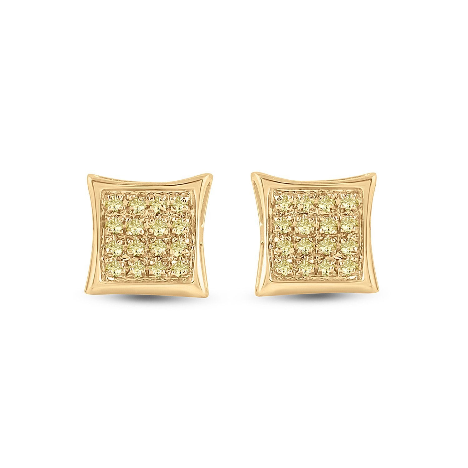 10kt Gold Mens Round Yellow Color Enhanced Diamond Square Earrings 1/10 Cttw