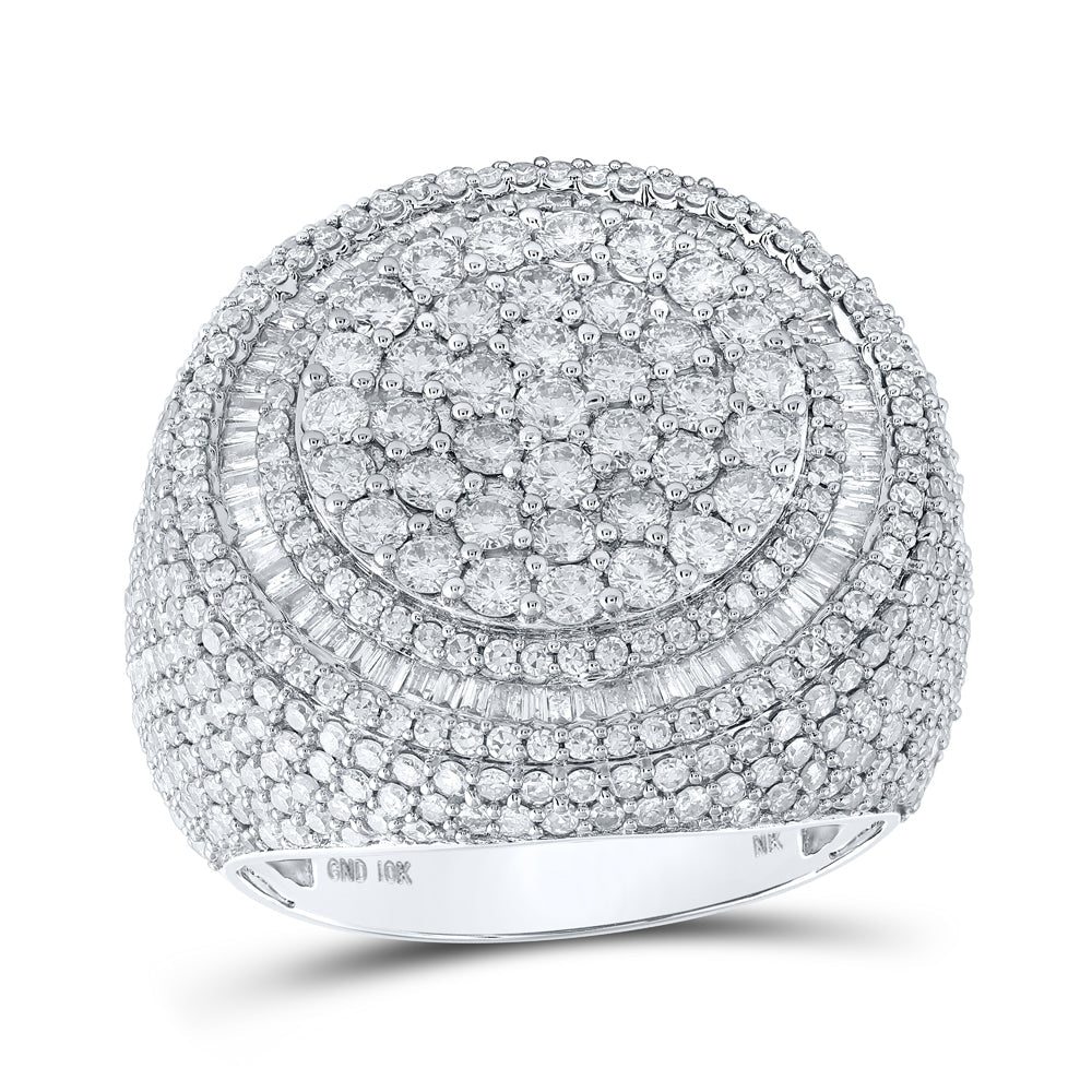 10kt White Gold Mens Round Diamond Circle Cluster Ring 5-1/3 Cttw