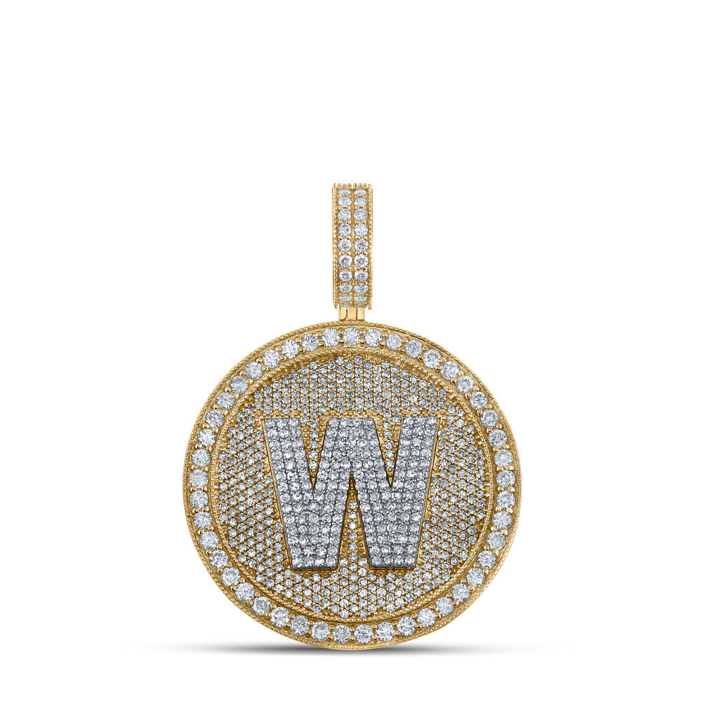 10kt Two-tone Gold Mens Round Diamond W Initial Letter Charm Pendant 3-5/8 Cttw