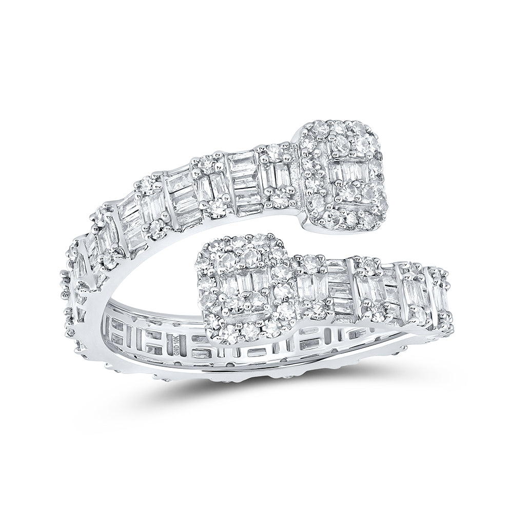 10kt White Gold Womens Baguette Diamond Square Cuff Band Ring 1 Cttw