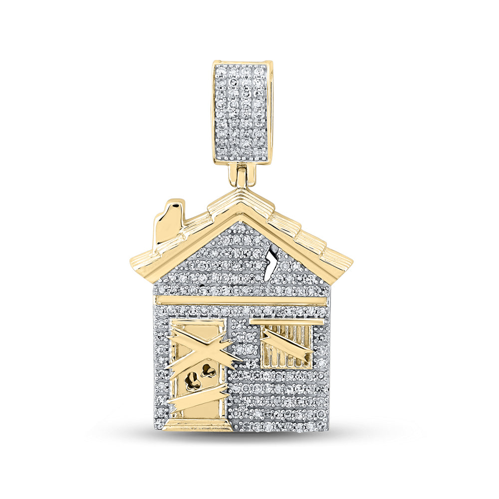14kt Yellow Gold Mens Round Diamond Trap House Charm Pendant 3/4 Cttw