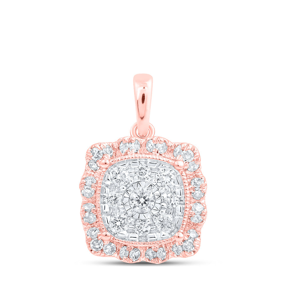 10kt Rose Gold Womens Round Diamond Pillow Square Pendant 1/3 Cttw