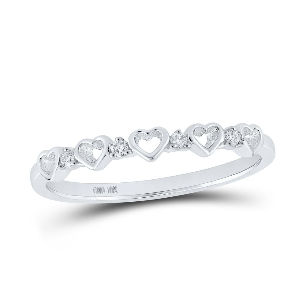10kt White Gold Womens Round Diamond Heart Ring 1/20 Cttw