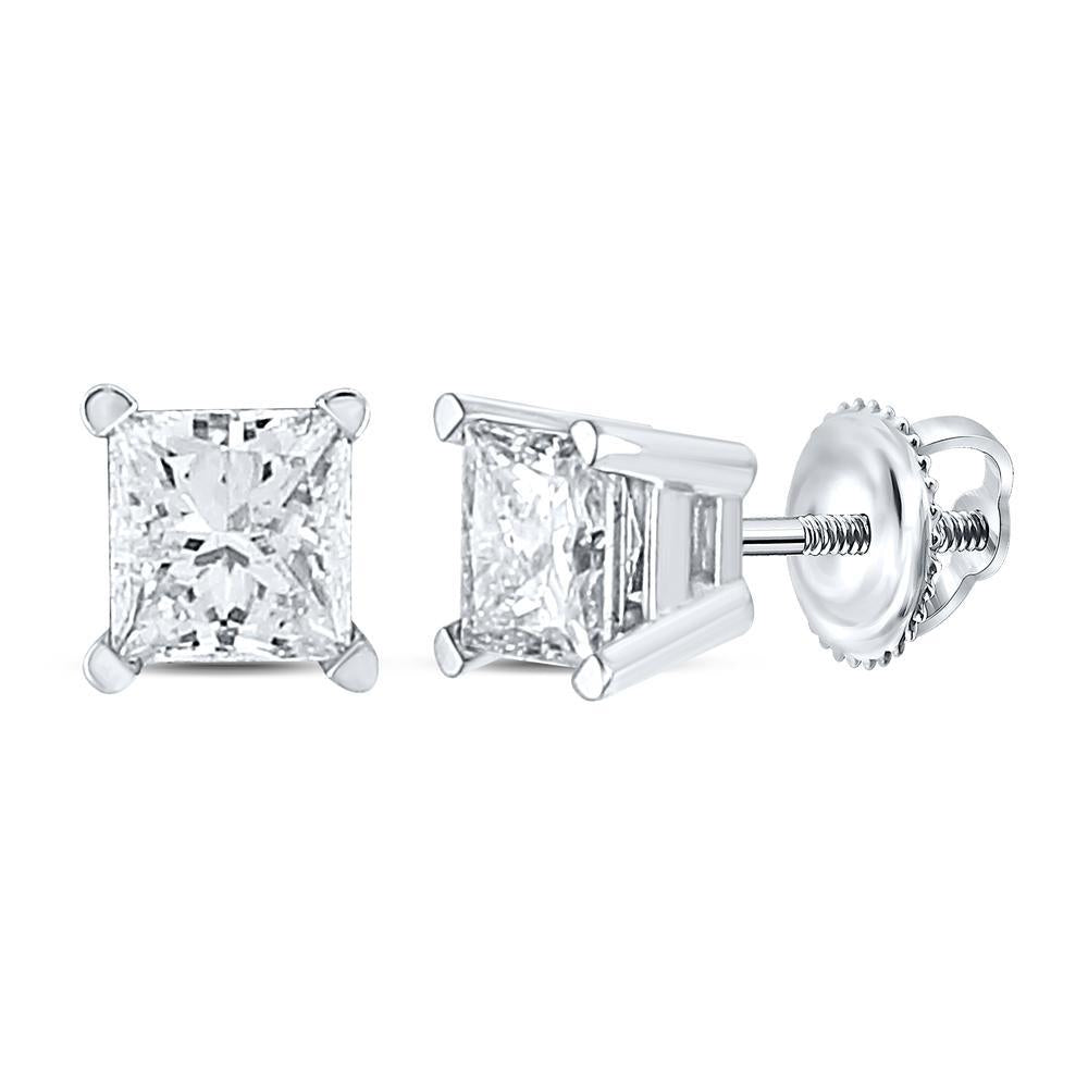 14kt White Gold Womens Princess Diamond Solitaire Stud Earrings 1 Cttw