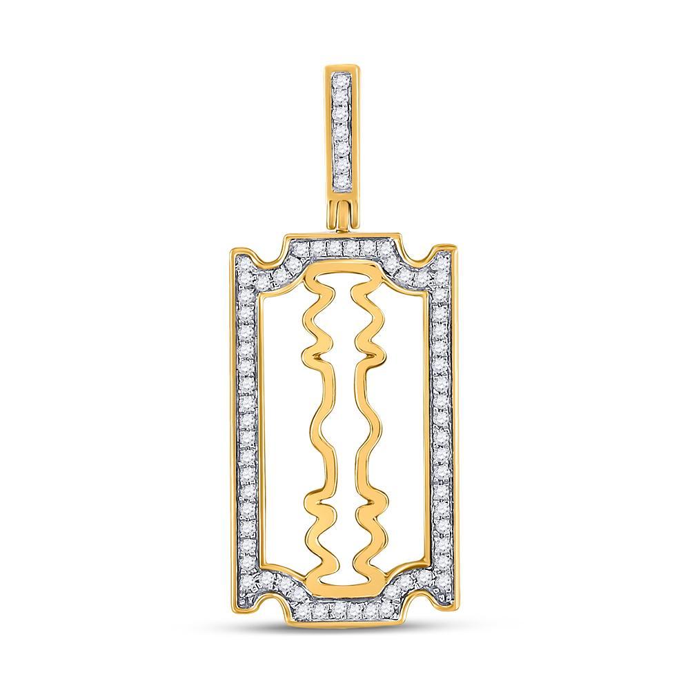 10kt Yellow Gold Mens Round Diamond Razor Blade Charm Pendant 1/3 Cttw
