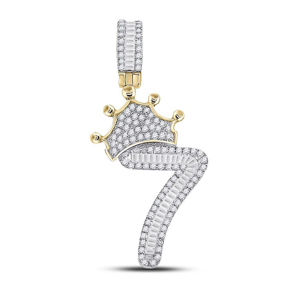 10kt Yellow Gold Mens Baguette Diamond Number 7 Crown Charm Pendant 5/8 Cttw