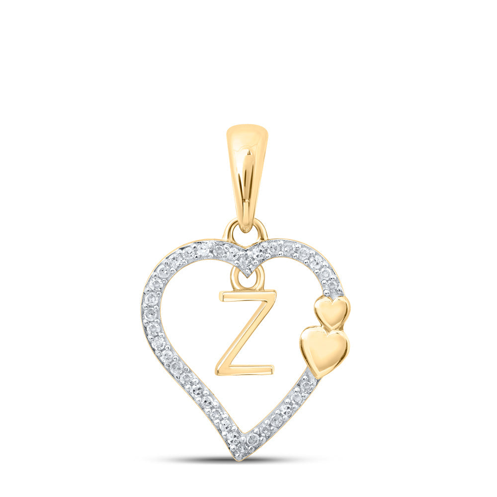 10kt Yellow Gold Womens Round Diamond Z Heart Letter Pendant