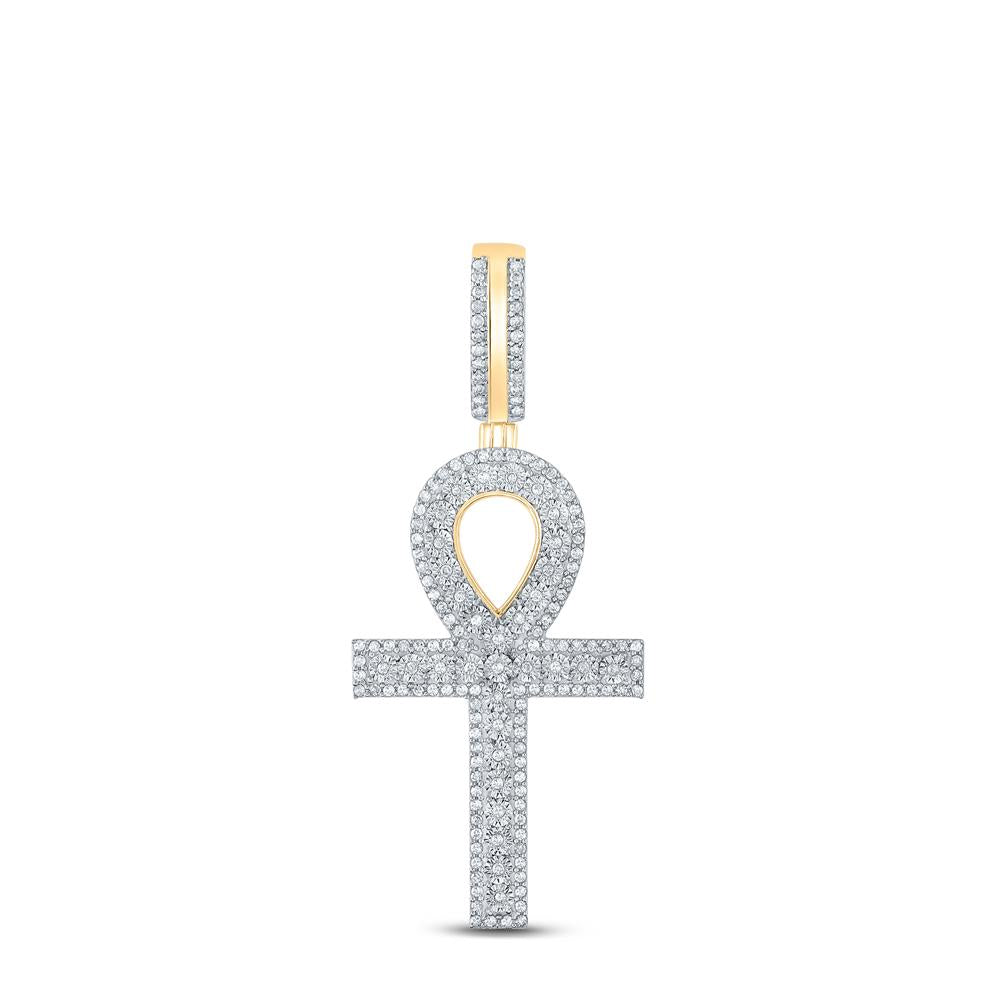10kt Yellow Gold Mens Round Diamond Ankh Cross Charm Pendant 3/8 Cttw