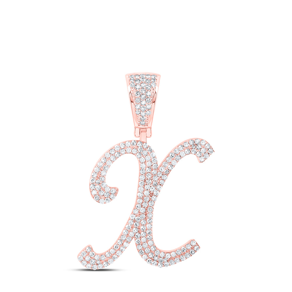 10kt Rose Gold Mens Round Diamond X Initial Letter Charm Pendant 1 Cttw