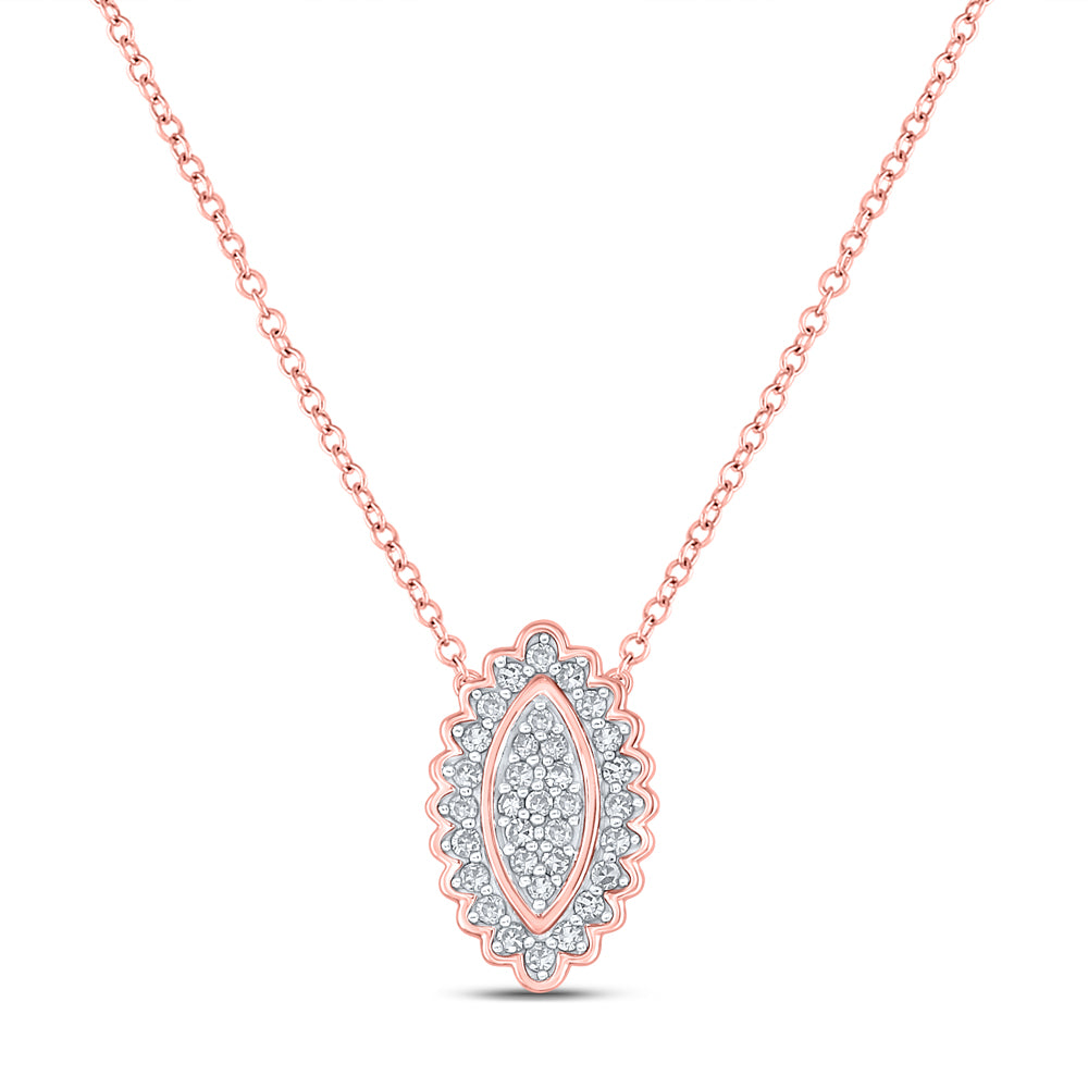 10kt Rose Gold Womens Round Diamond Vertical Oval Necklace 1/5 Cttw