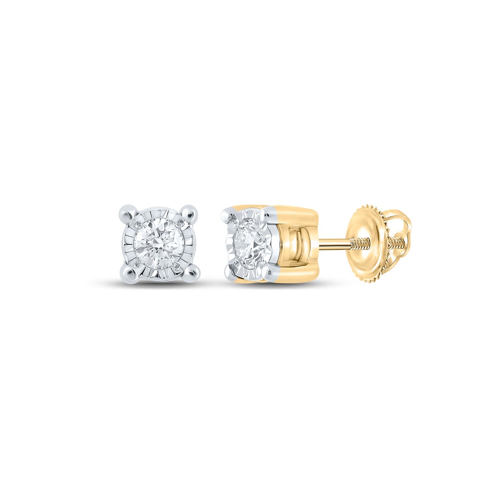 14kt Yellow Gold Mens Round Diamond Stud Earrings 1/6 Cttw