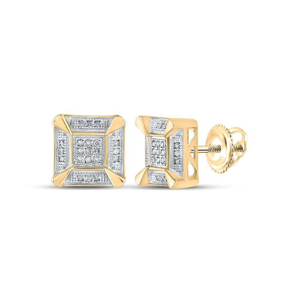 Sterling Silver Mens Round Diamond Square Earrings 1/8 Cttw