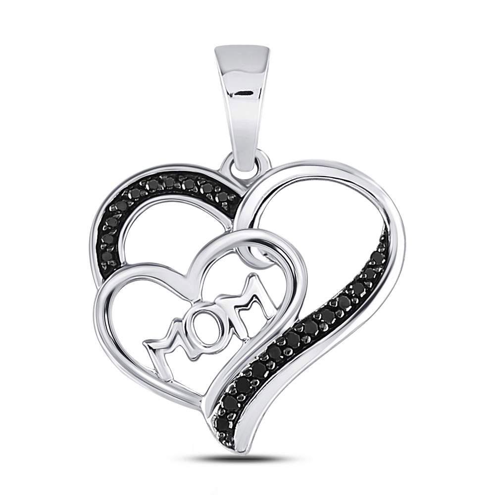 Sterling Silver Womens Round Black Color Enhanced Diamond Mom Heart Pendant 1/10 Cttw