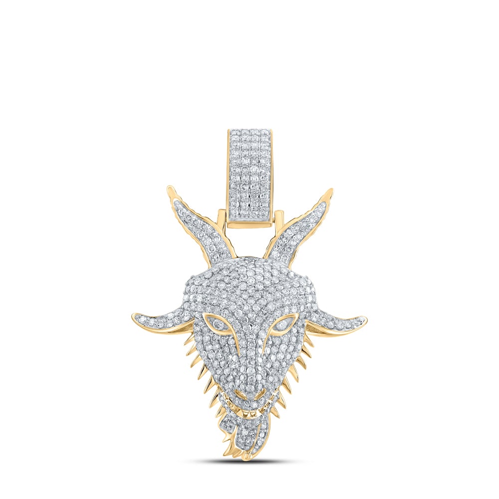 10kt Yellow Gold Mens Round Diamond Goat Face Charm Pendant 1-1/2 Cttw