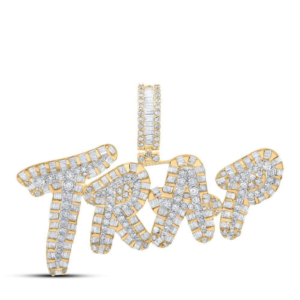14kt Two-tone Gold Mens Baguette Diamond TRAP Charm Pendant 3-3/8 Cttw
