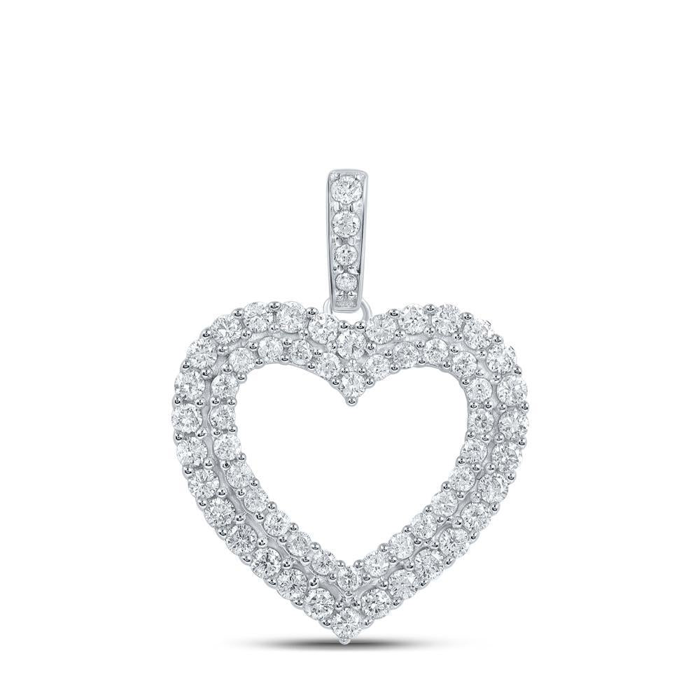 10kt White Gold Womens Round Diamond Heart Pendant 5/8 Cttw
