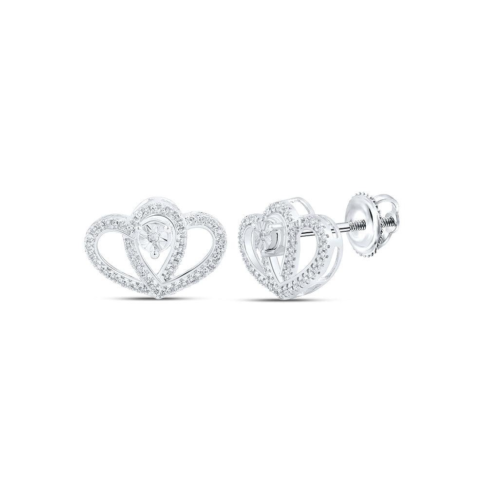 10kt White Gold Womens Round Diamond Heart Earrings 1/4 Cttw