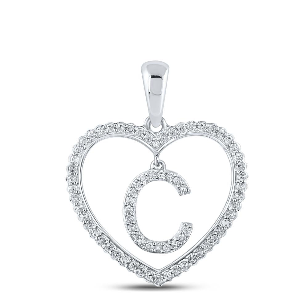 10kt White Gold Womens Round Diamond Heart C Letter Pendant 1/4 Cttw