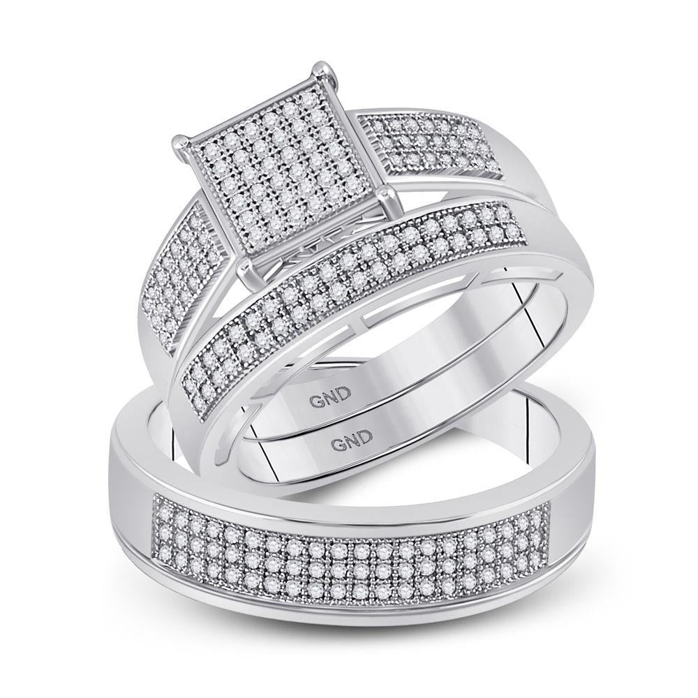 10kt White Gold His Hers Round Diamond Cluster Matching Wedding Set 5/8 Cttw
