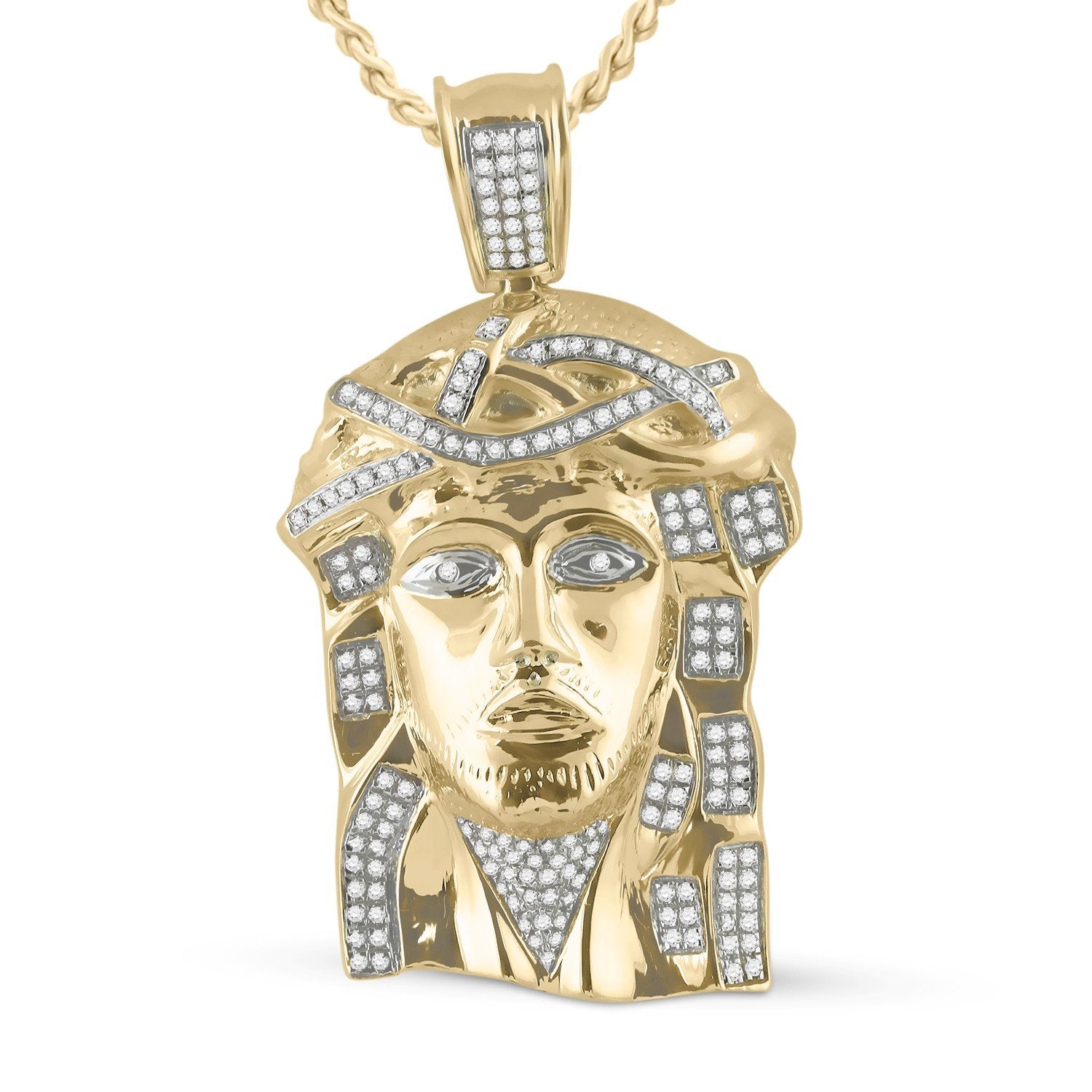 10kt Yellow Gold Mens Round Diamond Jesus Charm Pendant 1/2 Cttw