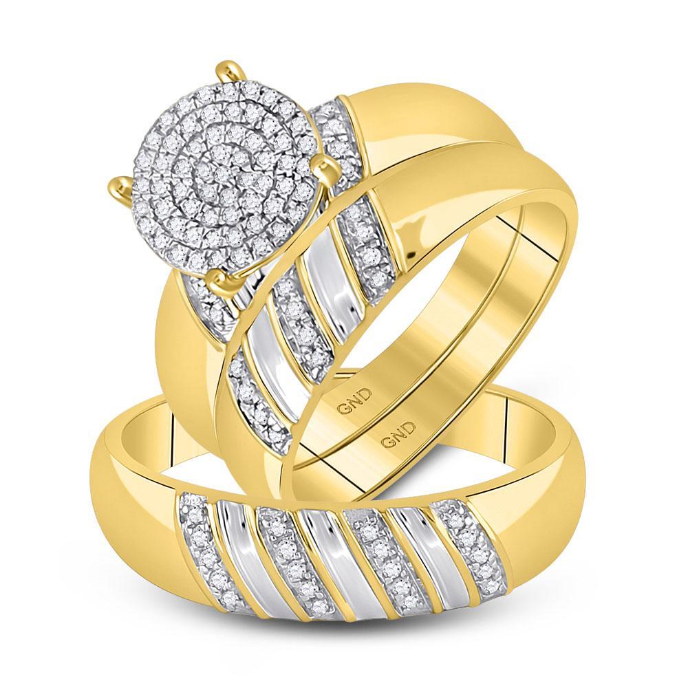 10kt Yellow Gold His Hers Round Diamond Cluster Matching Wedding Set 1/3 Cttw