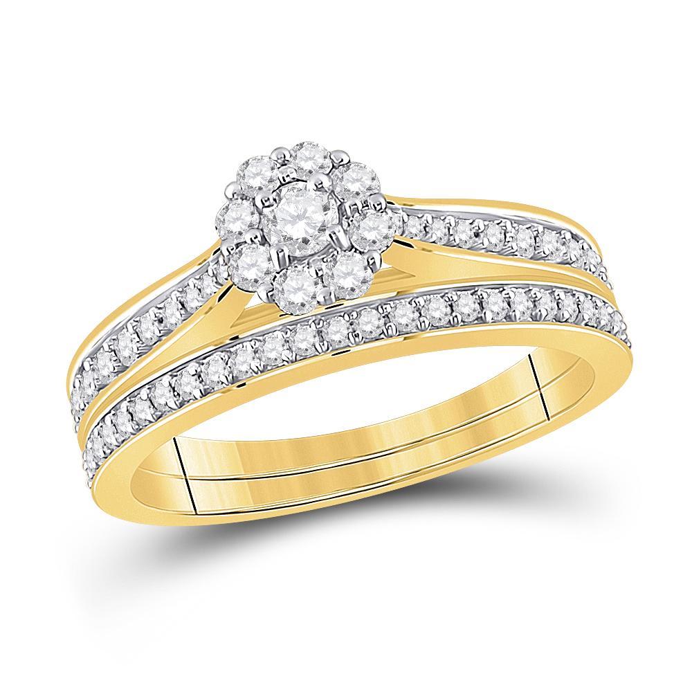 10kt Yellow Gold Round Diamond Bridal Wedding Ring Band Set 1/2 Cttw