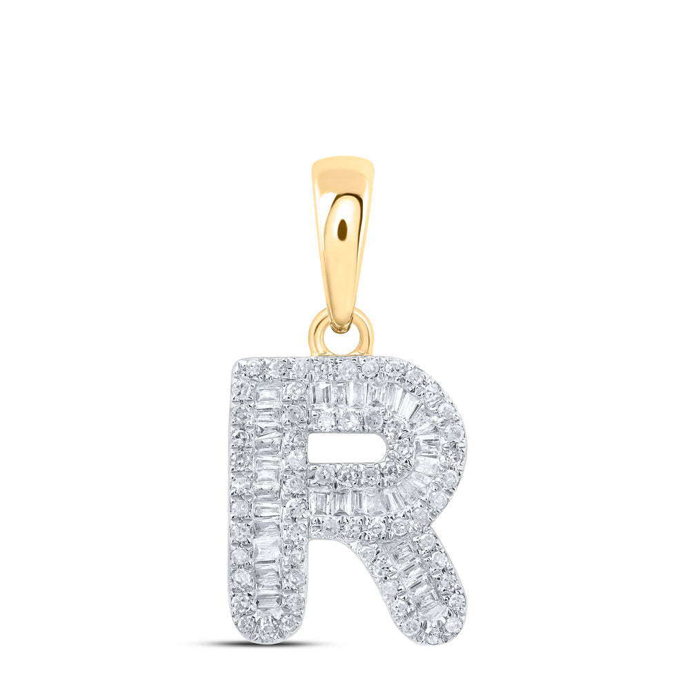 10kt Yellow Gold Womens Baguette Diamond R Initial Letter Pendant 1/3 Cttw