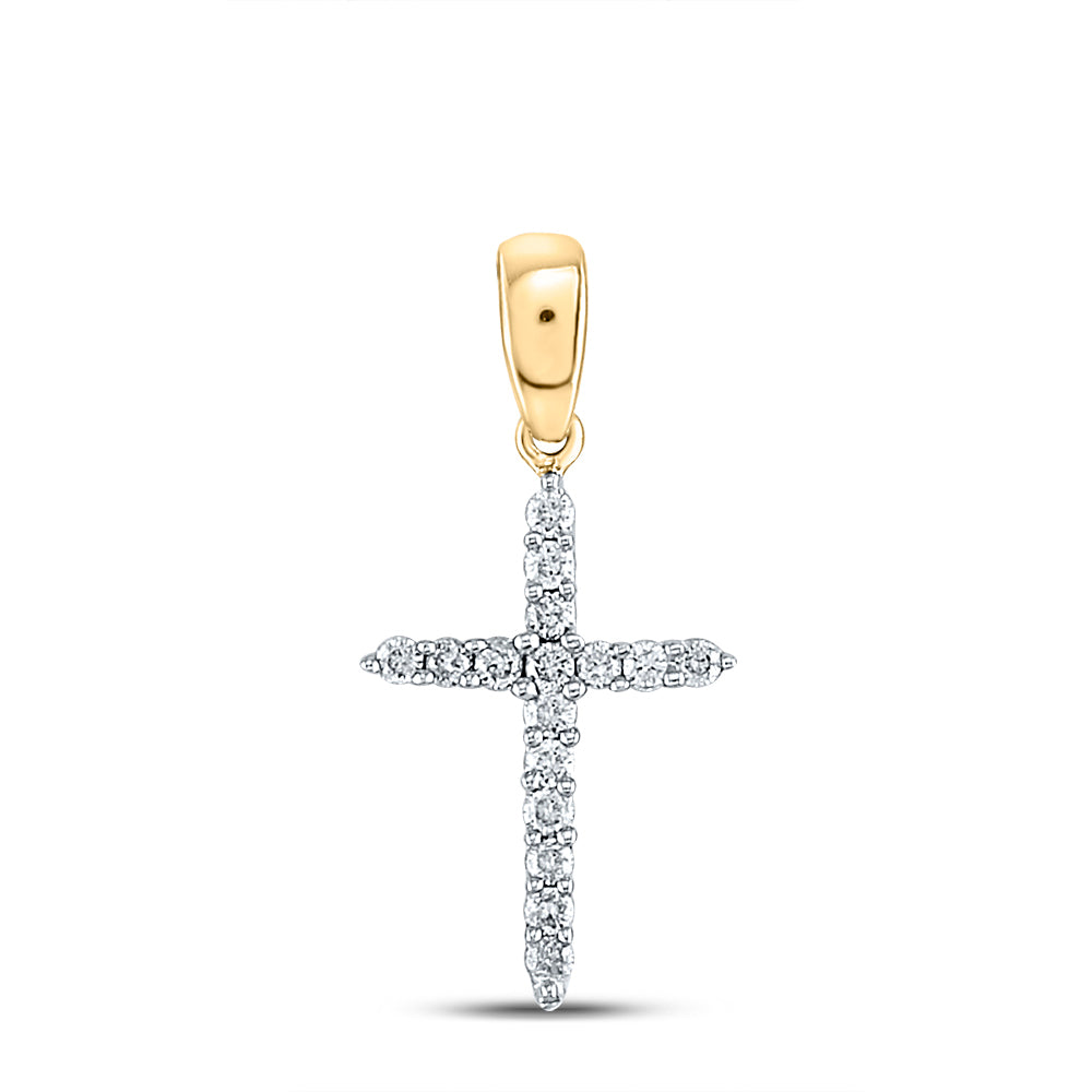 10kt Yellow Gold Womens Round Diamond Cross Pendant 1/6 Cttw