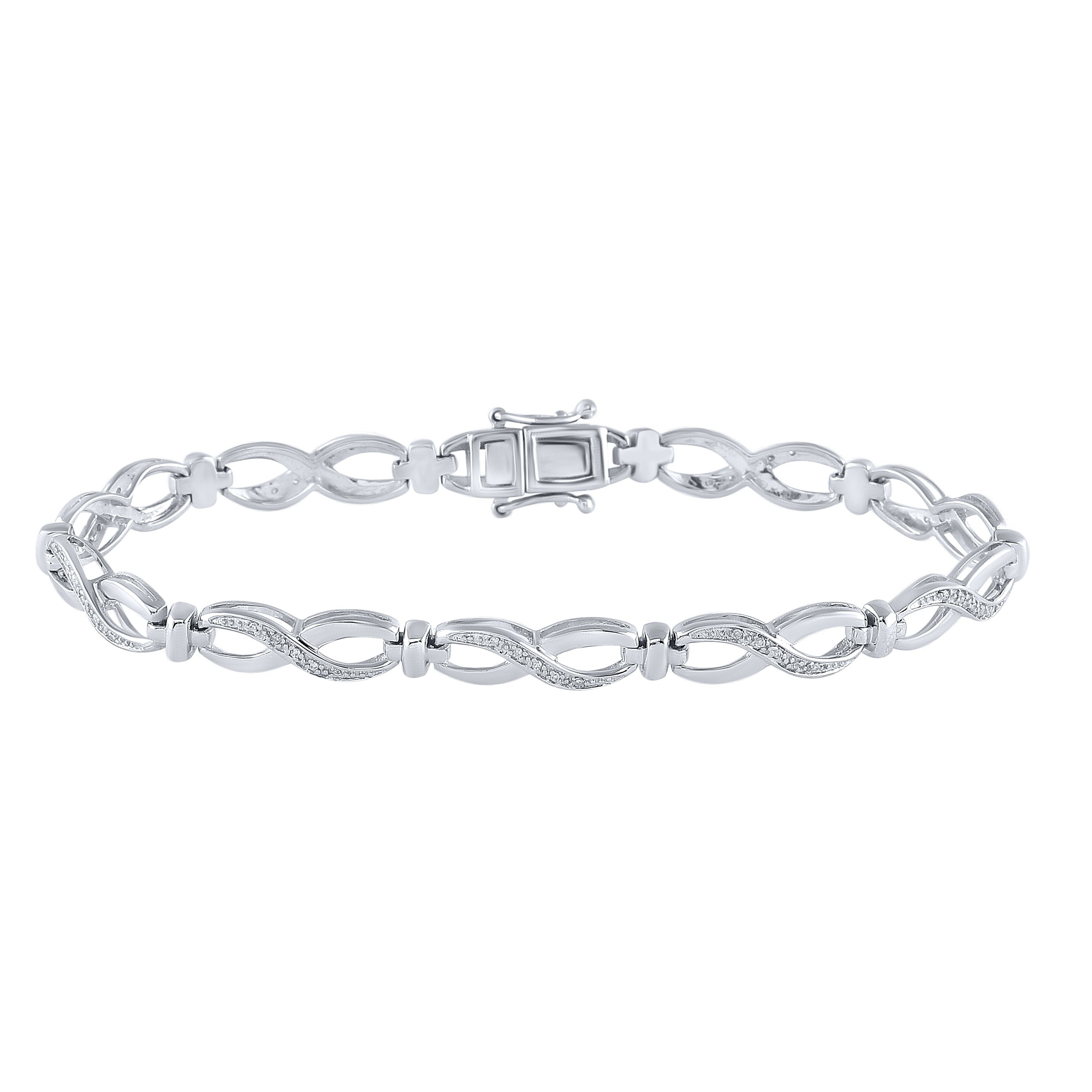 Sterling Silver Womens Round Diamond Infinity Bracelet 1/10 Cttw