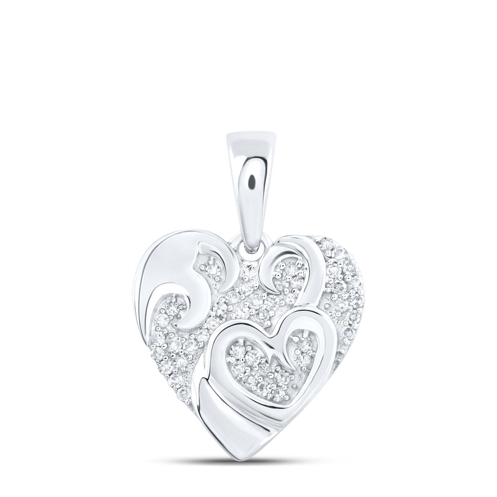 10kt White Gold Womens Round Diamond Heart Pendant 1/8 Cttw