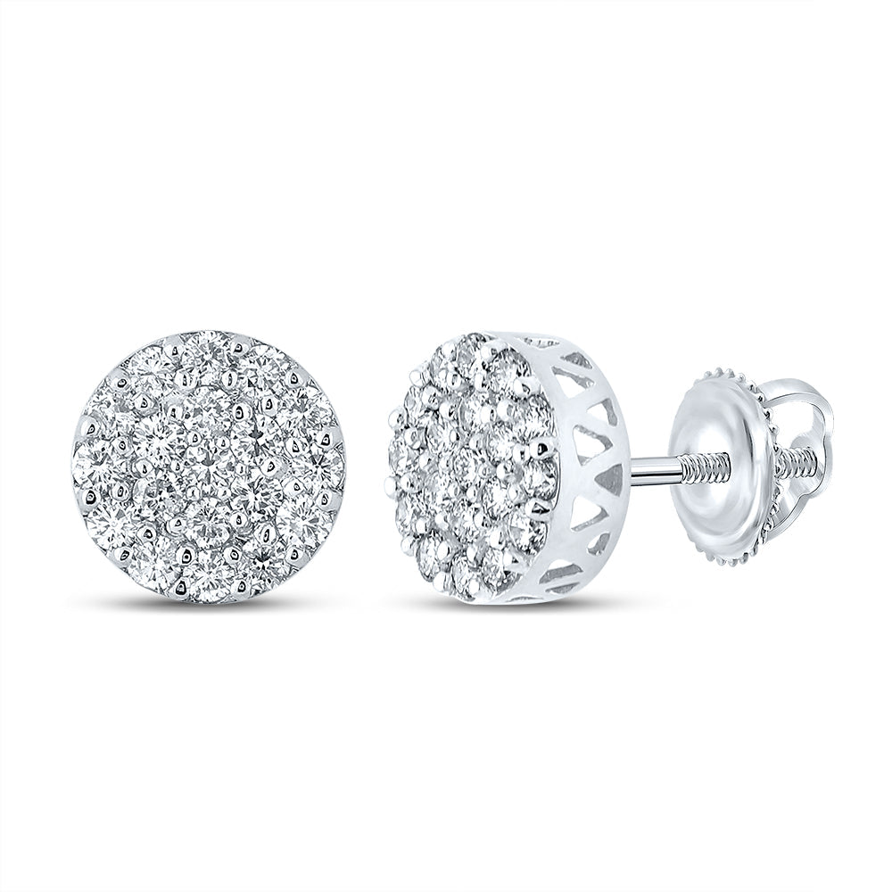 14kt White Gold Mens Round Diamond Cluster Earrings 5/8 Cttw