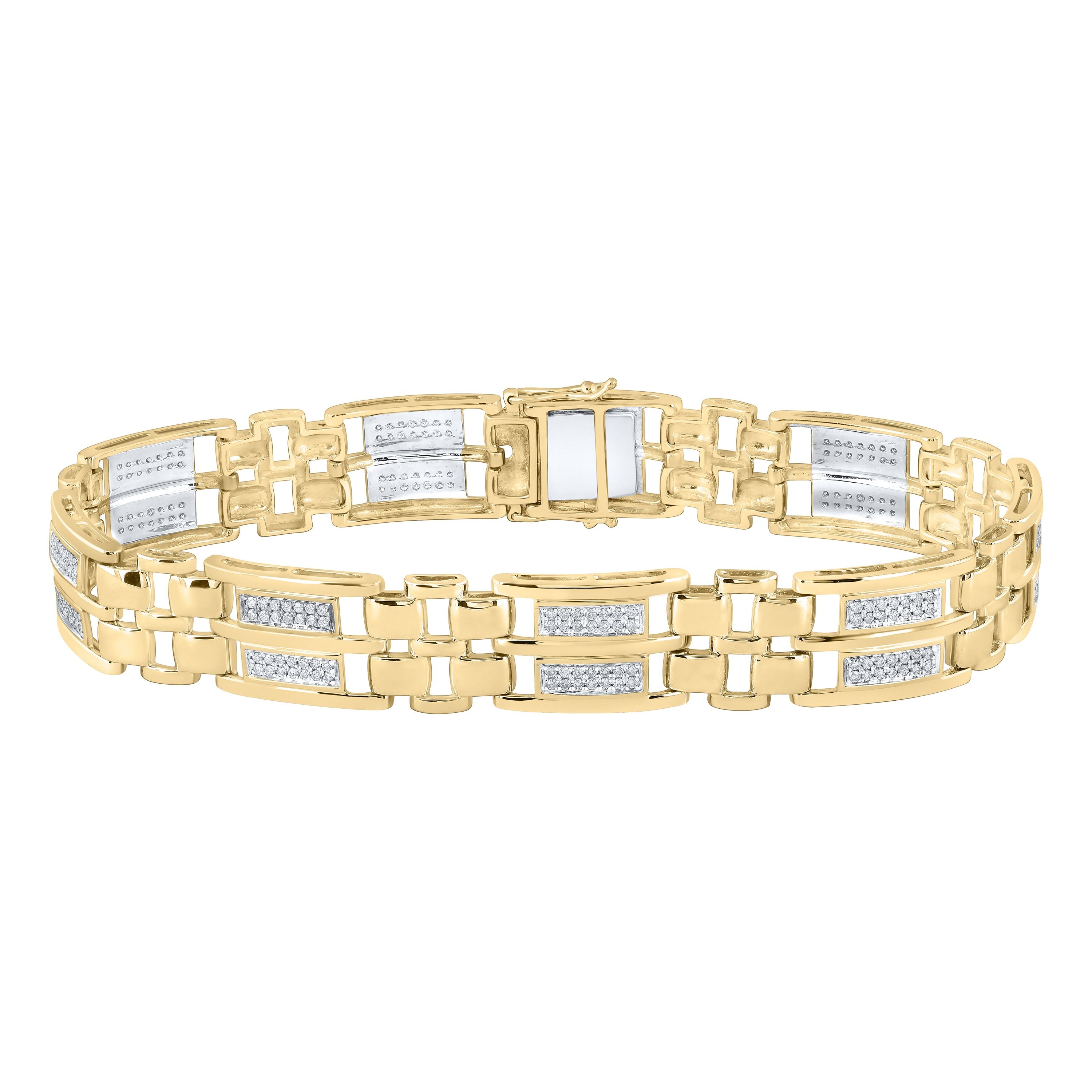 10kt Yellow Gold Mens Round Diamond Link Bracelet 1 Cttw