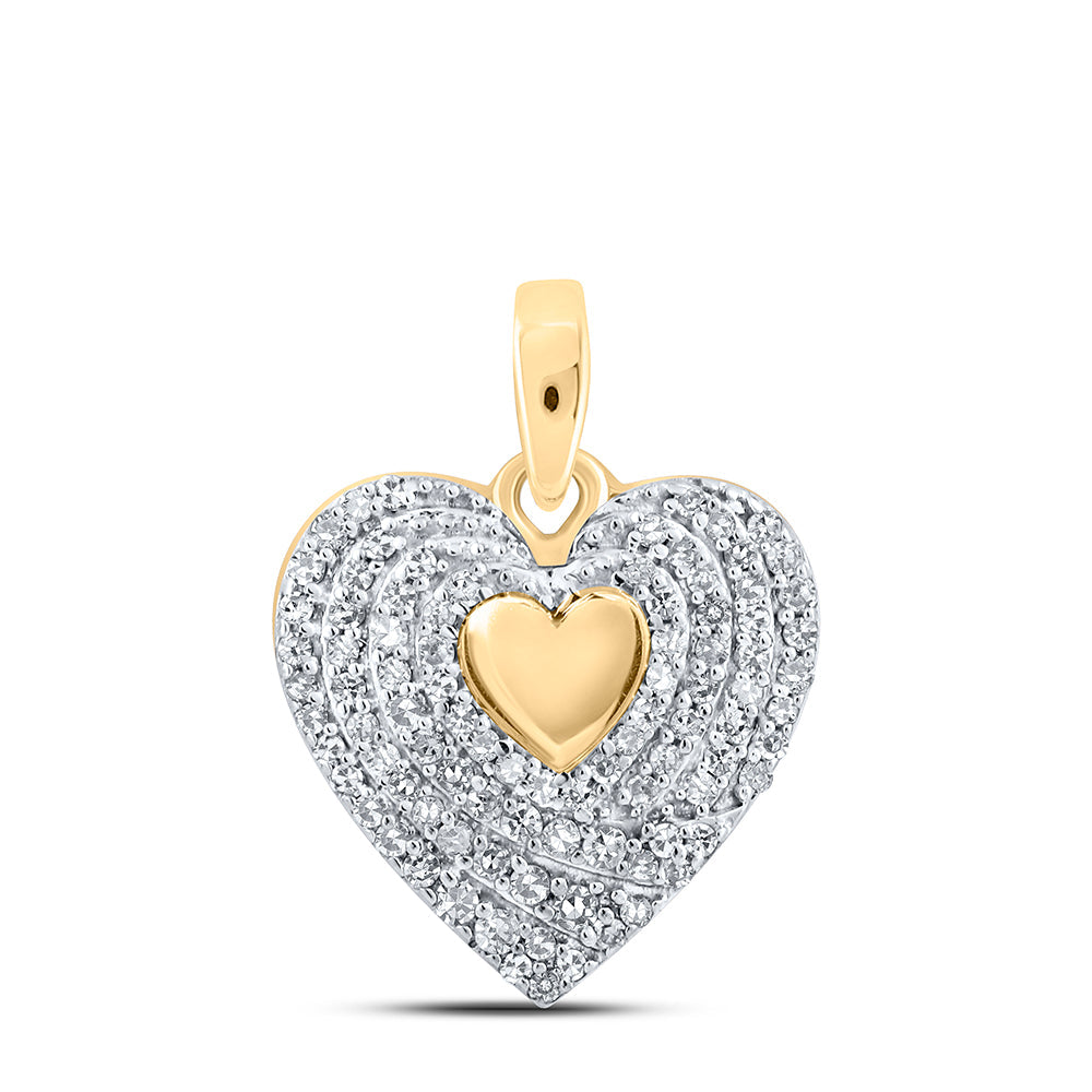 10kt Yellow Gold Womens Round Diamond Heart Pendant 1/4 Cttw