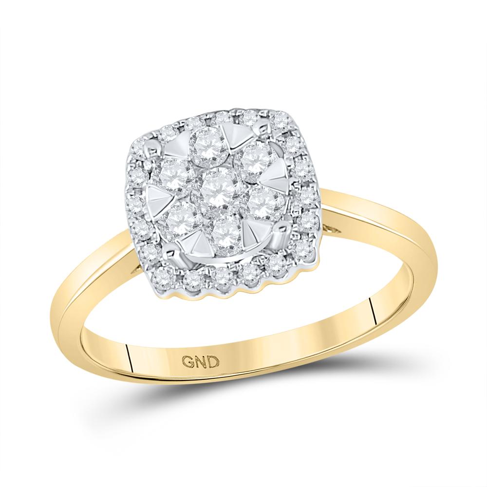 10kt Yellow Gold Womens Round Diamond Square Cluster Ring 1/2 Cttw