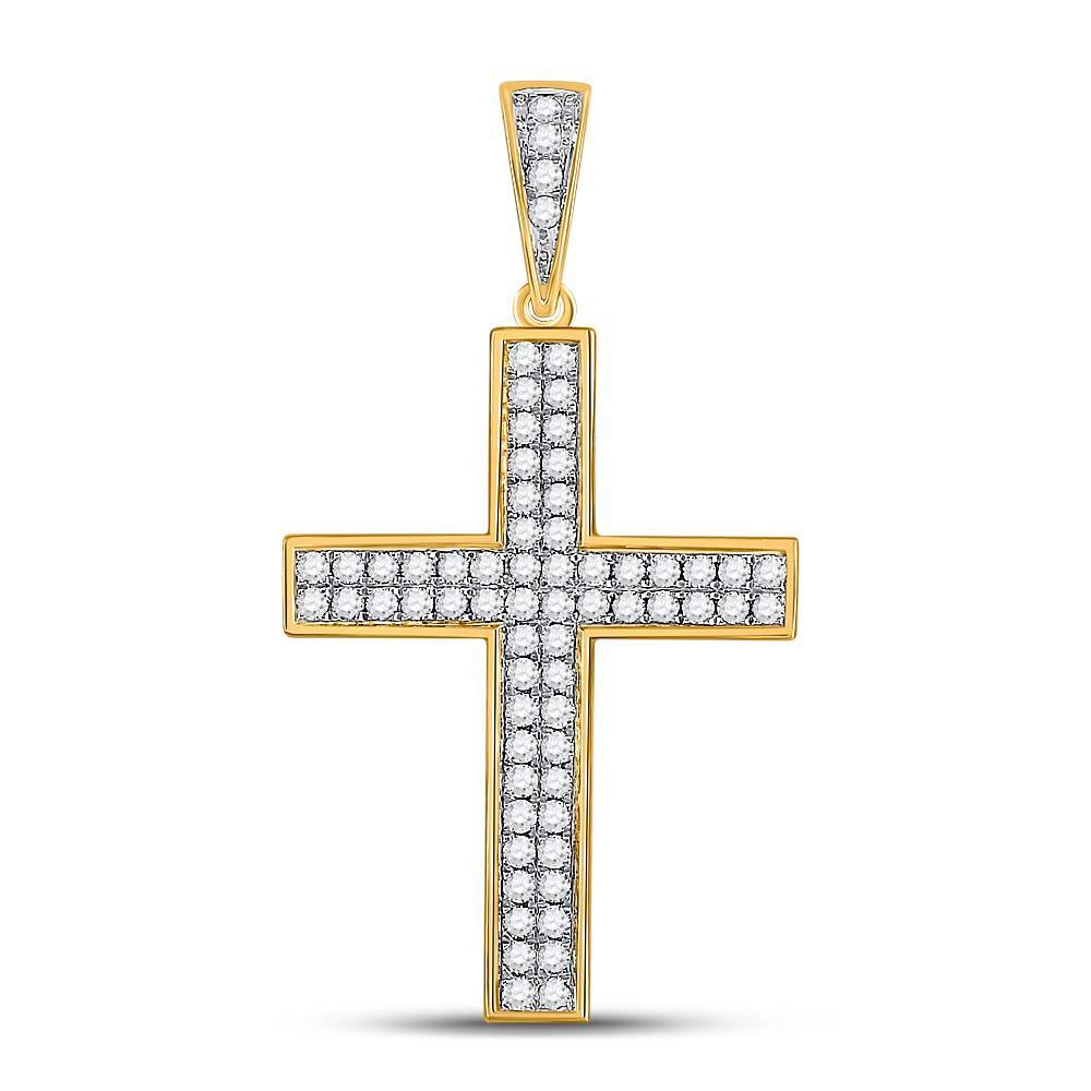 10kt Yellow Gold Mens Round Diamond Roman Cross Charm Pendant 3/4 Cttw