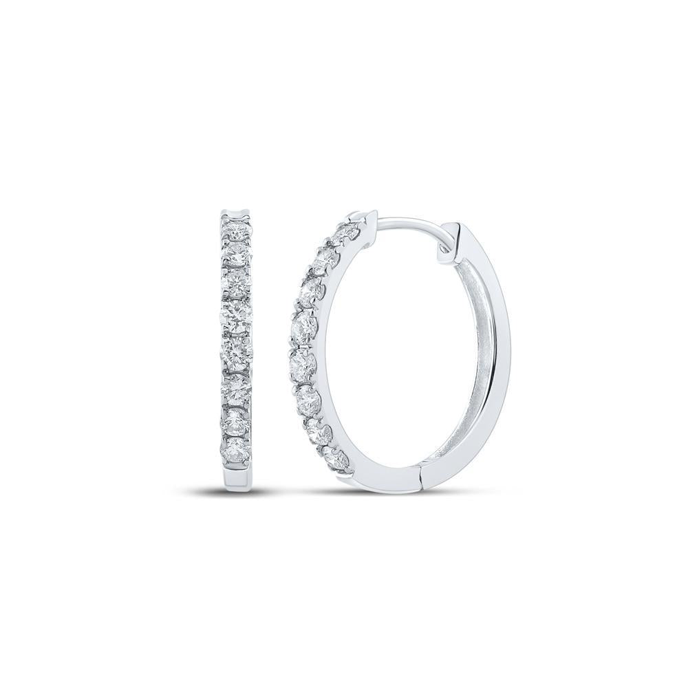 10kt White Gold Womens Round Diamond Single Row Hoop Earrings 1/2 Cttw