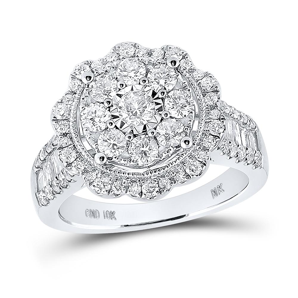 10kt White Gold Round Diamond Cluster Bridal Wedding Engagement Ring 1-5/8 Cttw