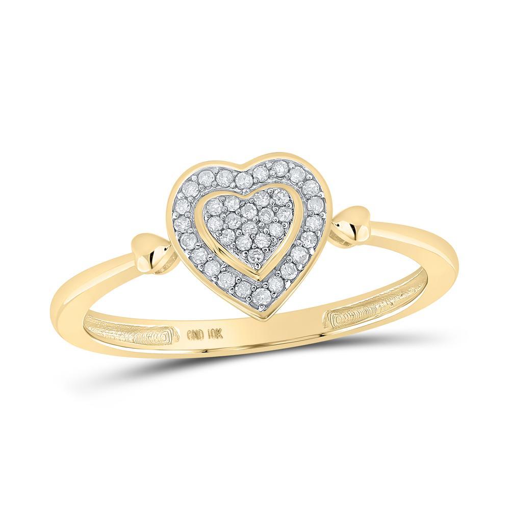 10kt Yellow Gold Womens Round Diamond Heart Cluster Ring 1/10 Cttw