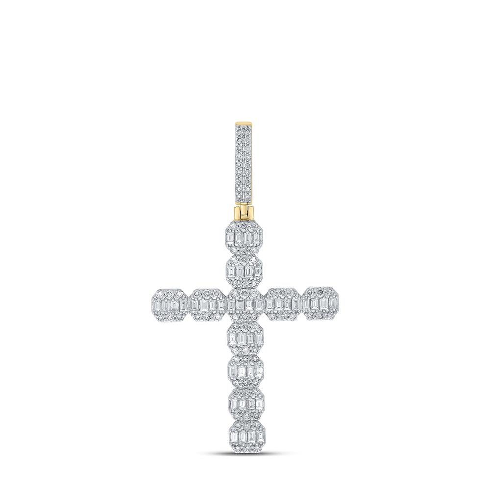 10kt Yellow Gold Mens Round Diamond Cross Charm Pendant 3 Cttw