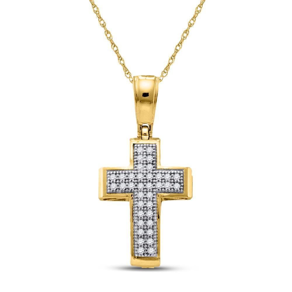 10kt Yellow Gold Womens Round Diamond Cross Religious Pendant 1/10 Cttw