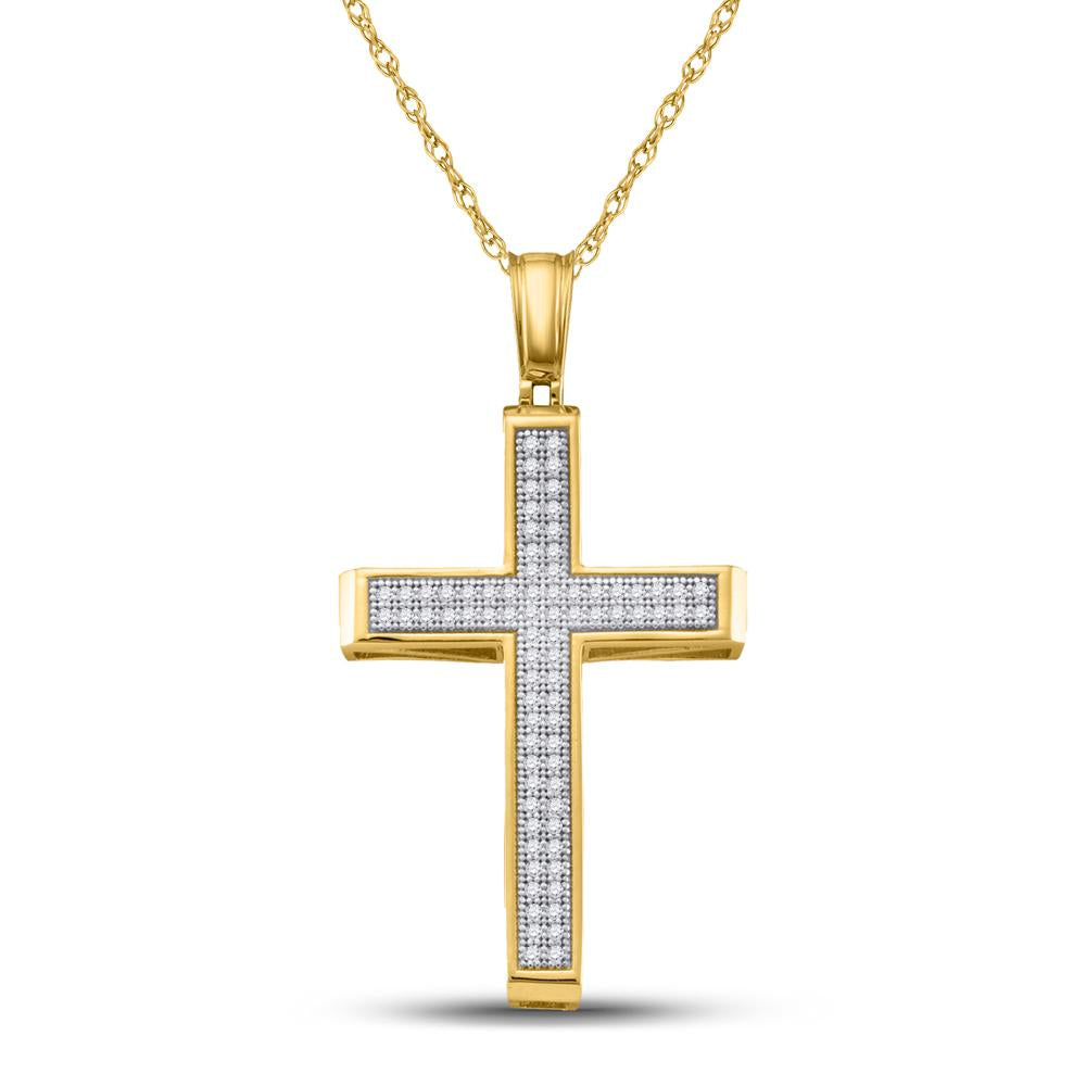 10kt Yellow Gold Womens Round Diamond Cross Religious Pendant 1/4 Cttw
