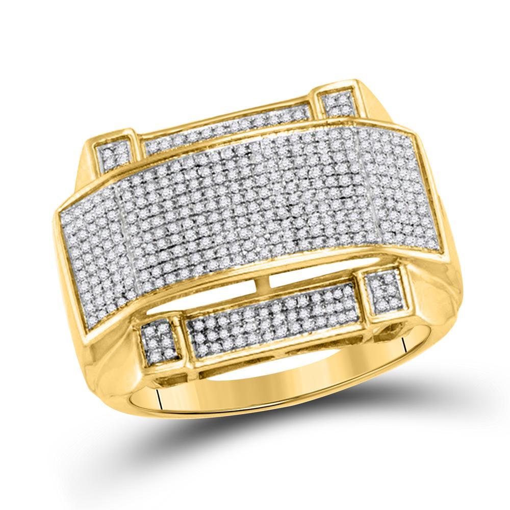 10kt Yellow Gold Mens Round Diamond Arched Rectangle Cluster Ring 5/8 Cttw