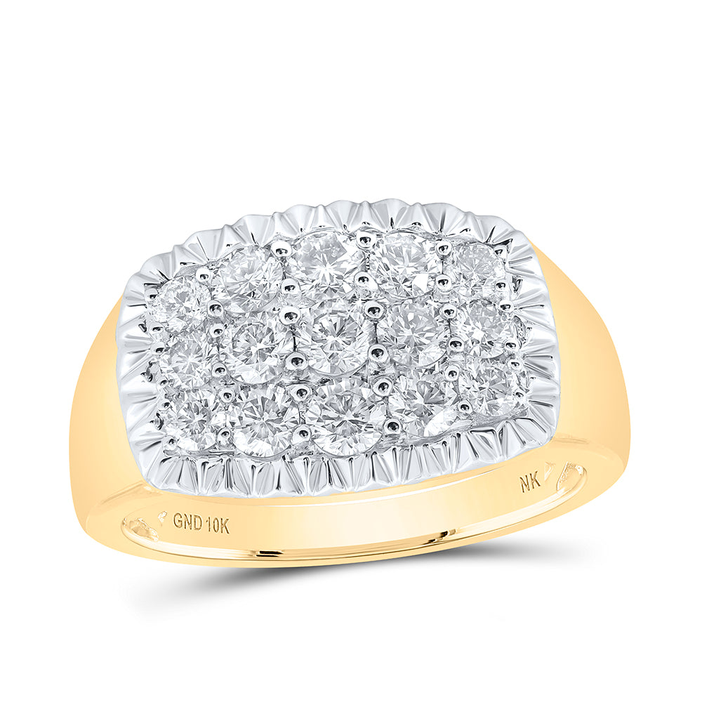 10kt Yellow Gold Mens Round Diamond Fluted Cluster Ring 1-1/2 Cttw
