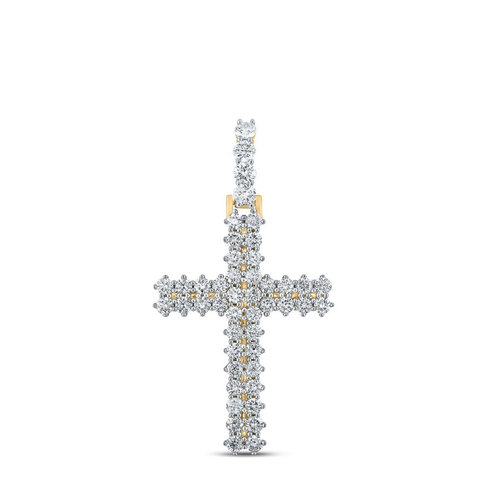 10kt Yellow Gold Mens Round Diamond Cross Charm Pendant 2-1/3 Cttw