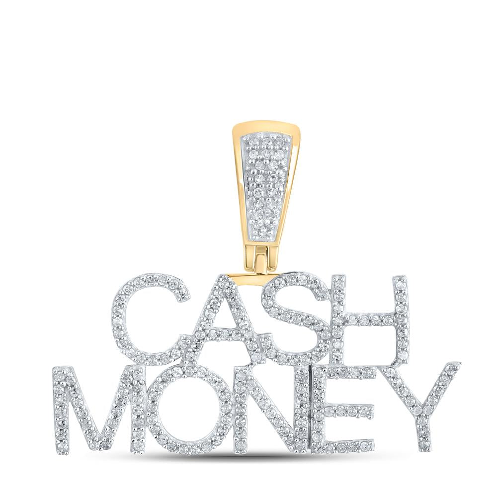 10kt Yellow Gold Womens Round Diamond Cash Money Phrase Pendant 1/2 Cttw